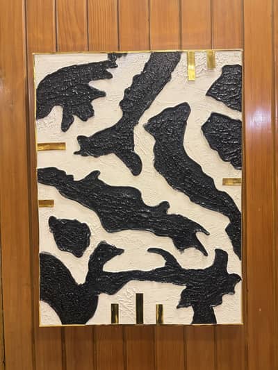 Modern Abstract Textured Canvas Painting | Black Gold Wall Art
