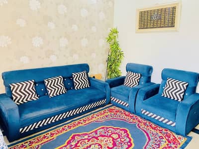 5 Seater Royal Blue Velvet Sofa Set