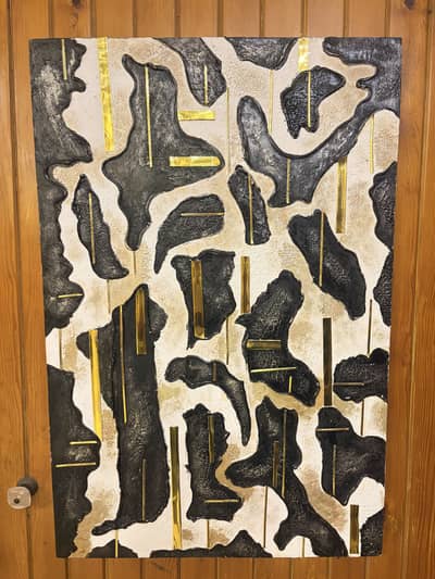 Luxury Abstract Textured Canvas Painting | Black Gold Wall Art