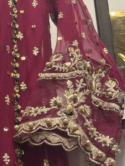 Maroon Heavy Embroidered Formal Dress | Party Wear | Wedding Wear