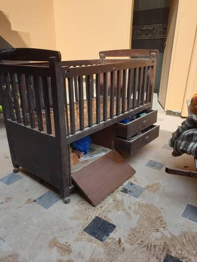 Wooden Baby Crib/Cot with Storage Drawers - Solid Wood - Rawalpindi