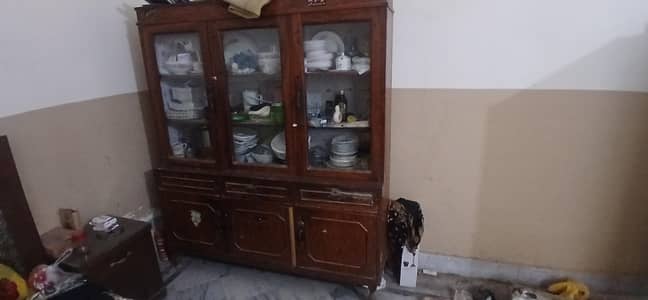 Wooden Crockery Cabinet / Showcase – 3 Door Glass