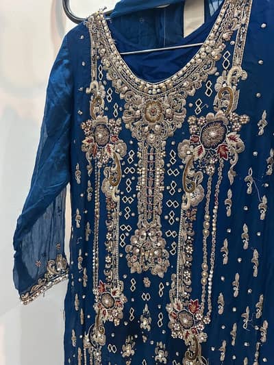 Stone work embroidered three piece chiffon