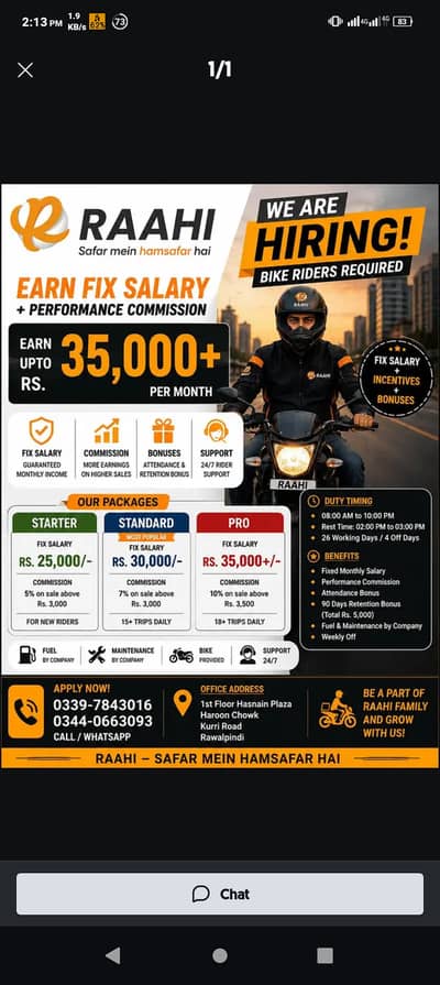 Bike Rider required for yango associated platform (Raahi Group)