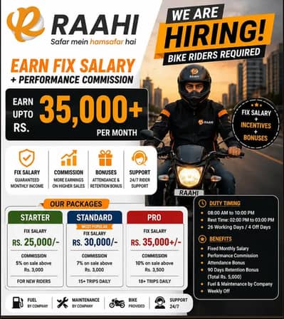 Bike Rider required for yango associated platform (Raahi Group)