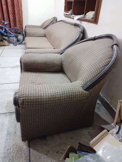 Sofa 3+1+1 with centre table with glass top, wooden sofa