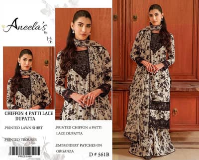 Printed Lawn 3 Piece Suit with Ready-to-Wear Chiffon Dupatta