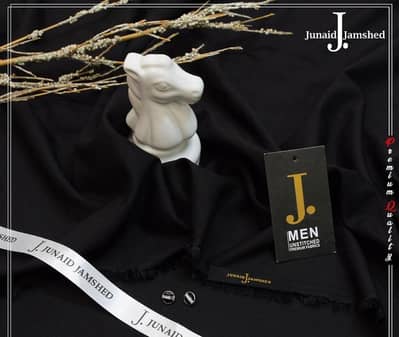 J. Junaid Jamshed Black Gents Unstitched Suit Wash N Wear