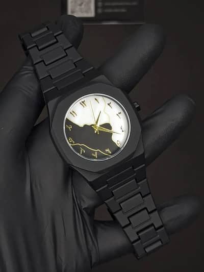 Men Carbon Fiber Black Arabic Watch