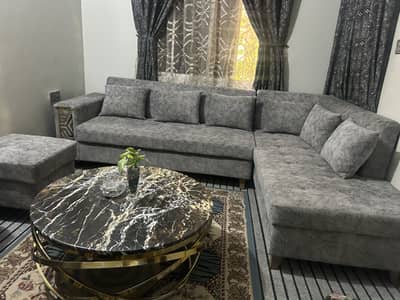 Grey L-Shaped Sofa Set – Excellent Condition