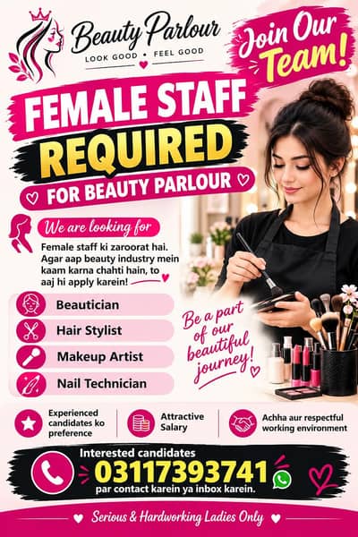 Female Staff Required for Beauty Parlour