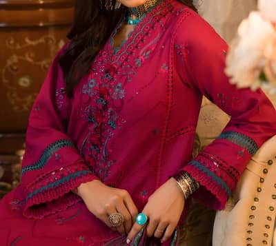 3 piece unstitched Cherry red color suit