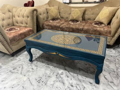 Sofa Set with Tables - Beige color with charcol blue contrast