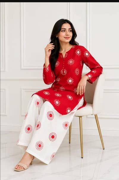 Women’s Stitched Cotton Lawn 2-Piece Co-Ord Set | Sooraj Print