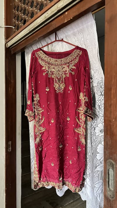 3 piece cherry red boutique work silk dress