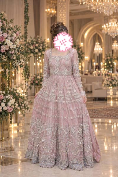 Elegant Pink/Dusty Rose Heavily Embroidered Bridal Maxi