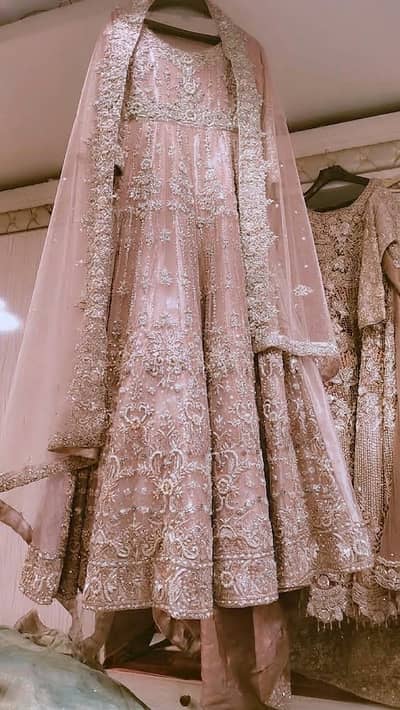 Elegant Pink/Dusty Rose Heavily Embroidered Bridal Maxi