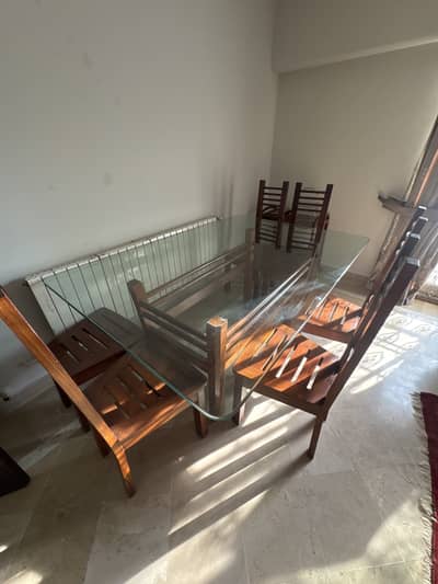 Glass Dining Table and 6 Wooden Chairs