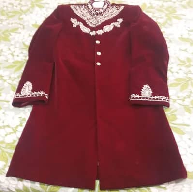 boys Mehroon embroidered traditional sherwani