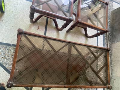 Wooden Glass Top Center Tables – Set of 3