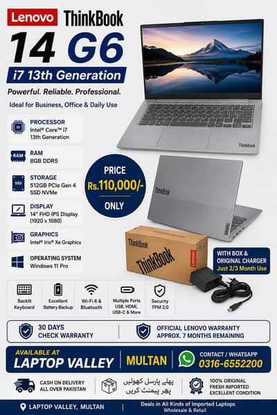 Lenovo ThinkBook 14 G6 i7 13th | 8GB DDR5 | 512GB Gen4 NVMe | 110,000