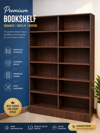 Premium Wooden Bookshelf / Display Cabinet – Elegant Dark Wood Finish