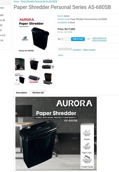 Aurora AS680SB 6-Sheet Heavy Duty Paper & Credit Card Shredder