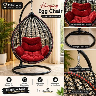 Used Like New Hanging Egg Chair Swing with Stand & Premium Cushion