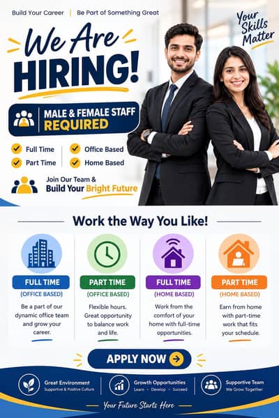 staff male and female for office based and home based