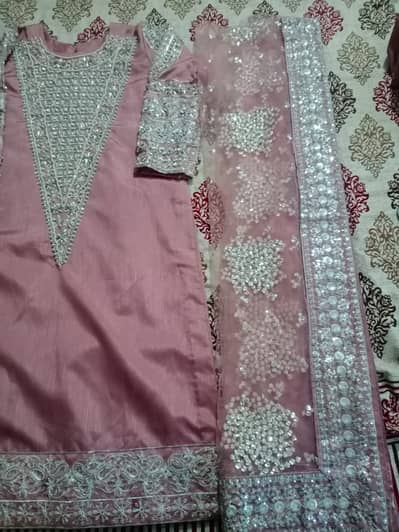 Luxury Pink Embroidered Party Wear Suit-3pc
