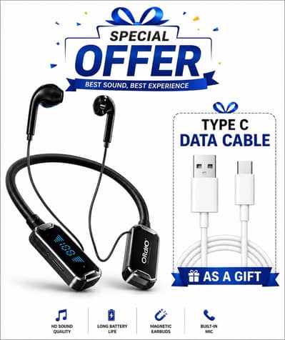 Neckband Bluetooth Free Gift type C Cable