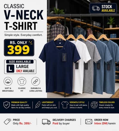 Men's Classic V-Neck T-Shirt | Rs. 399 Size : Large