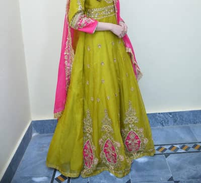 Beautiful Lime Green & Pink Embroidered maxi