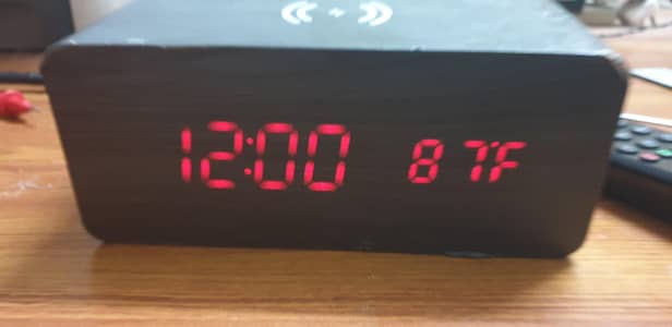wooden style table clock with wireless charger