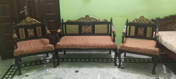 Beautiful Wooden Sofa Set – 3 Seater + 2 Chairs