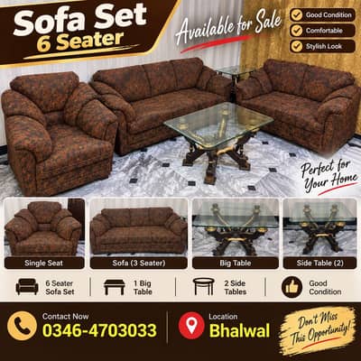 Sofa Set 6 Seater with Tables