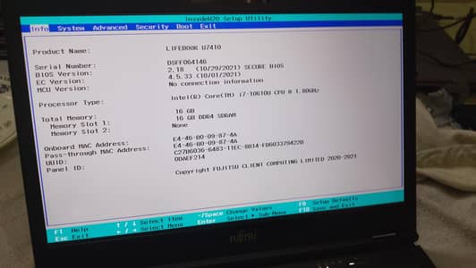 Fujitsu U7410. i7 10 th gen. 16 GB single ddr4. Ram. 256 GB ssd