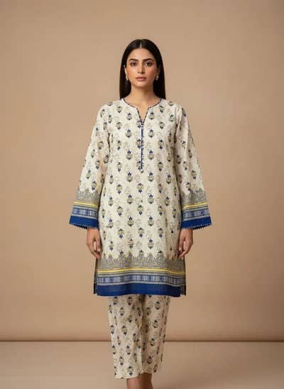 Women Unstitched Printed Suit Yellow Polo Cotton 2 Pcs