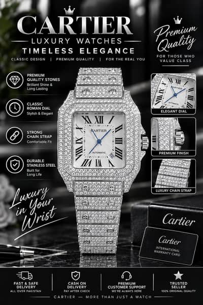 “Premium Cartier Style Watch – Golden, Silver & Rose Gold”