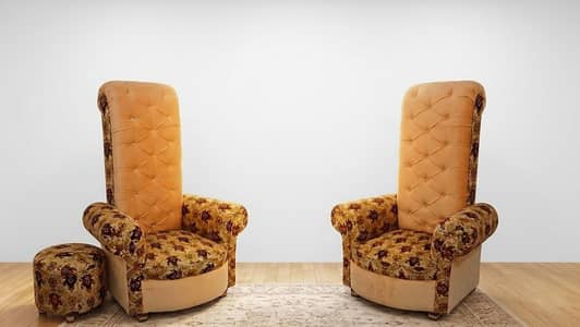 Comfortable 2-Seater High-Back Sofa Chair Set with Ottoman for Sale