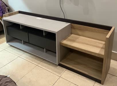 Koncept Designer TV Console – Two-Tone Wood & Grey Finish – Like New