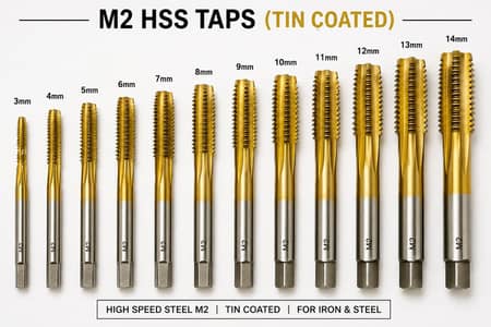 M2 HSS TiN Coated Taps 3mm–14mm — Iron