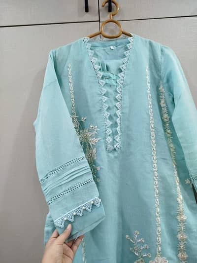 3pc cotton net long shirt with capri