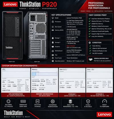 Lenevo - P920 Thinkstation // 56 Cores // 112 Thread // 256GB DDr4 Ram