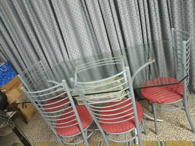 steel dining table with 6 chairs