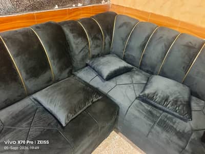 golden corner wood sofa