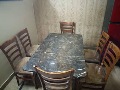 Dining Table Set with 6 Chairs Marble Top for Sale