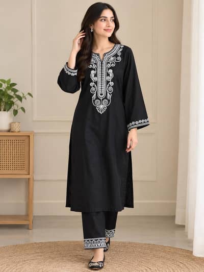 Black Embroidered 2-Piece Suit