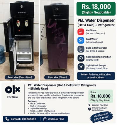 PEL Water Dispenser Hot & Cold with Refrigerator - Slightly Used