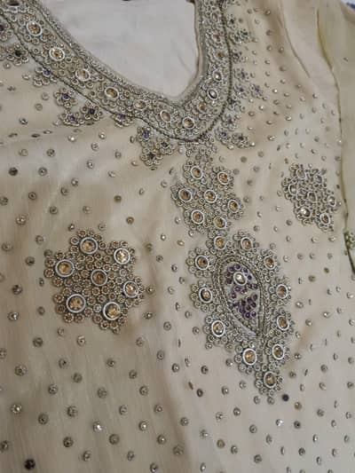3 pc golden chiffon long shirt with chiffon dupatta